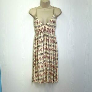 Free People - Ivory Fun Colorful Floral With Suede Spaghetti Straps Mini Dress M